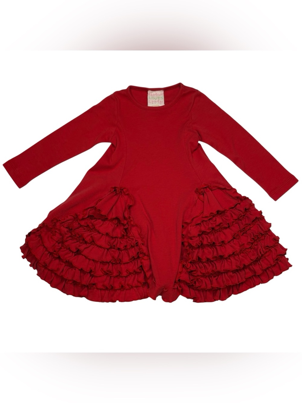 Lemon Loves Lime Girls Red Ruffle Dress Sz 3 Long Sleeve Twirl Holiday Party